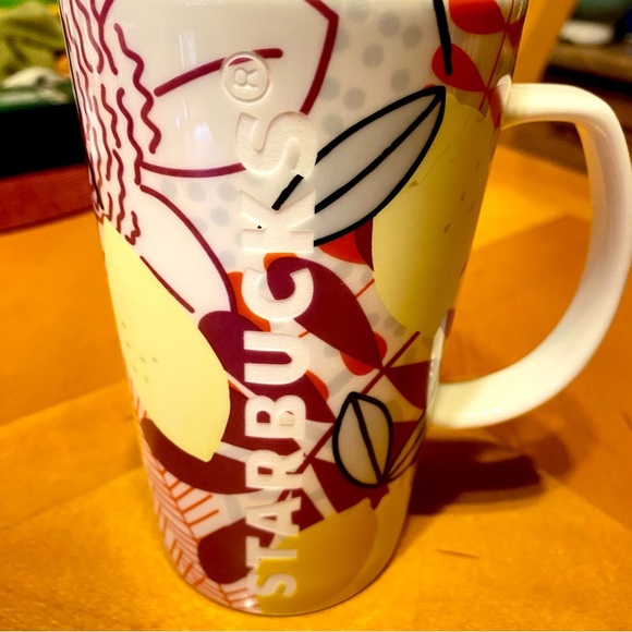 Starbucks Tropical Lemon Etched Fruit Ceramic White and Yellow Coffee Cup 16oz - Picture 2 of 5